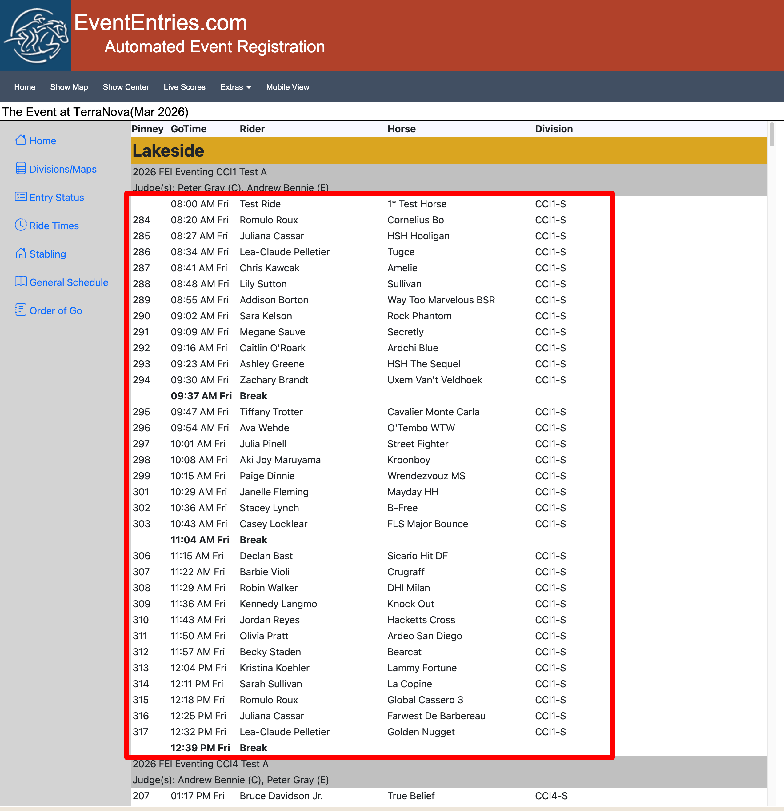 EventEntries.com selection example