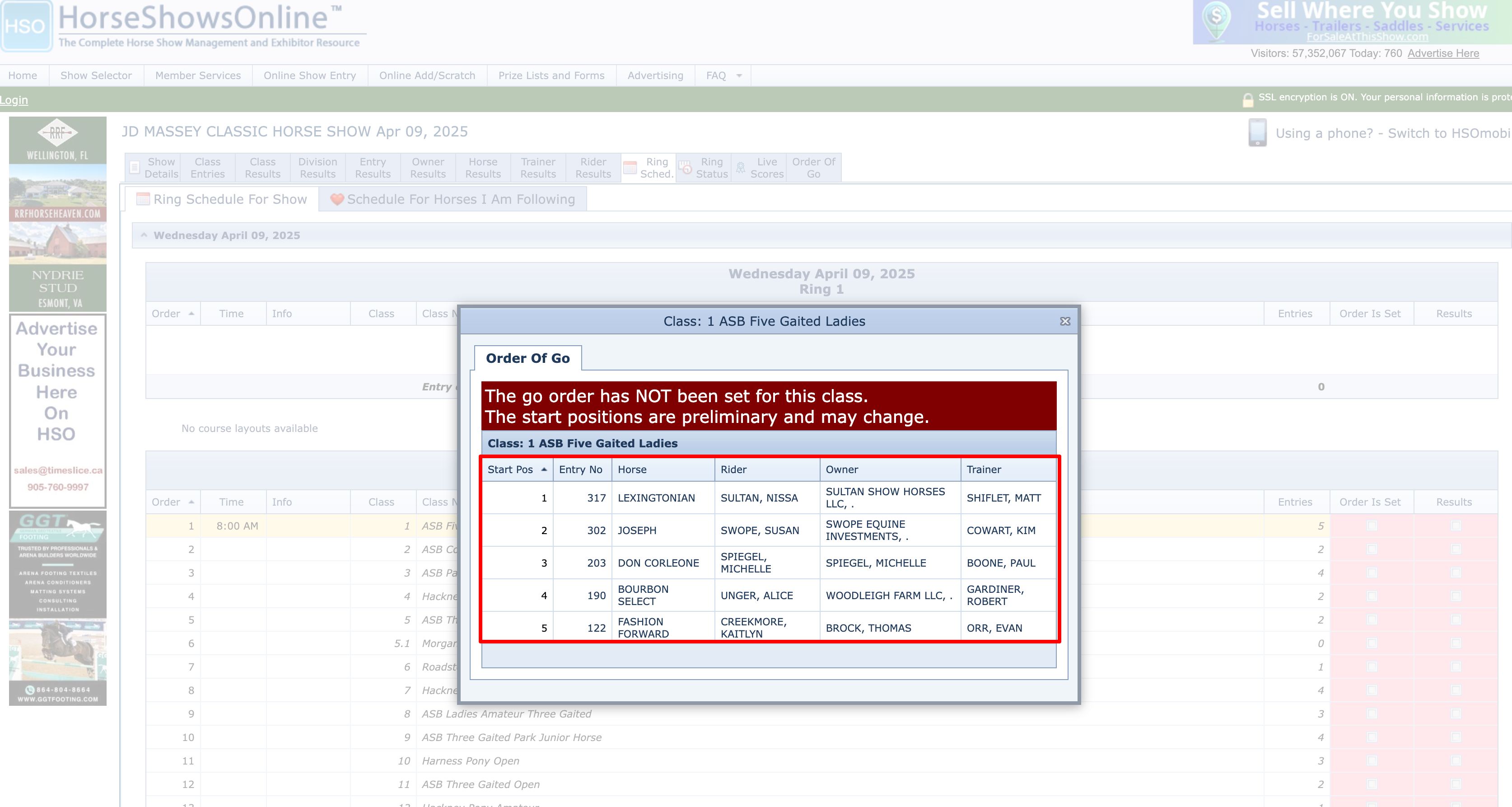 HorseShowsOnline selection example
